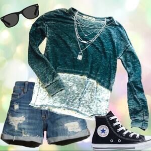 NEW Michael Stars Blocked Burnout Long Sleeve Mixed Media Top NWOT